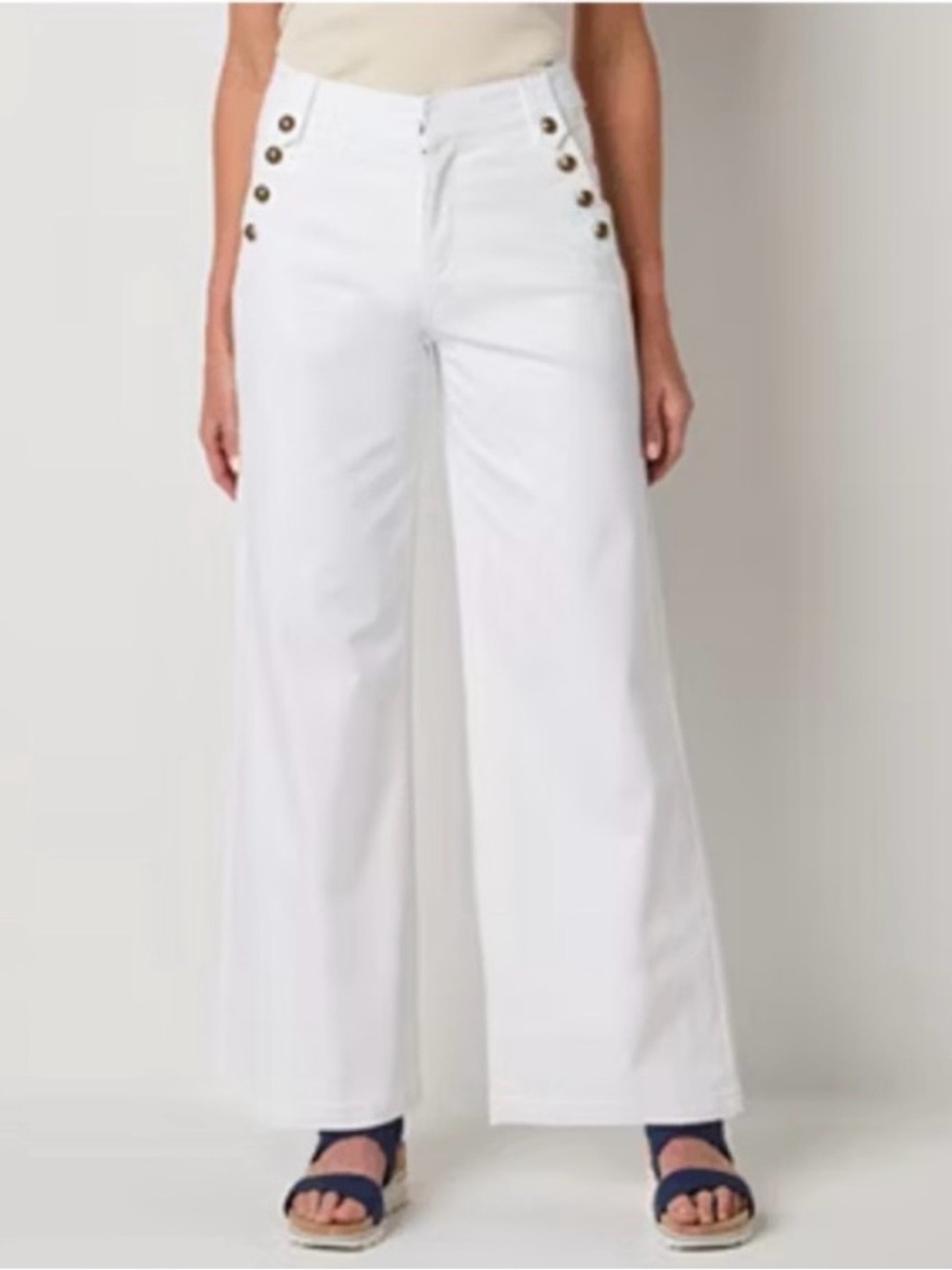 Petite St. John's Bay Womens High Rise Loose Fit Mariner Jean Bright White NEW